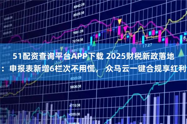 51配资查询平台APP下载 2025财税新政落地：申报表新增6栏次不用慌， 众马云一键合规享红利